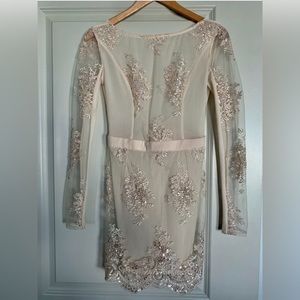 Stunning HOUSE OF CB nude sequin long sleeve mini dress short sexy XS S